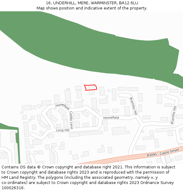 16, UNDERHILL, MERE, WARMINSTER, BA12 6LU: Location map and indicative extent of plot