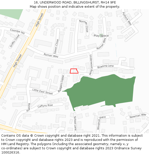 16, UNDERWOOD ROAD, BILLINGSHURST, RH14 9FE: Location map and indicative extent of plot