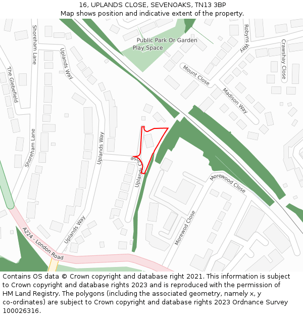 16, UPLANDS CLOSE, SEVENOAKS, TN13 3BP: Location map and indicative extent of plot