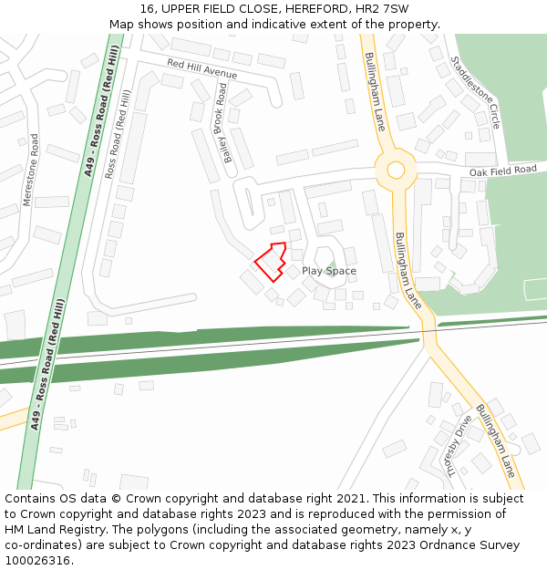 16, UPPER FIELD CLOSE, HEREFORD, HR2 7SW: Location map and indicative extent of plot