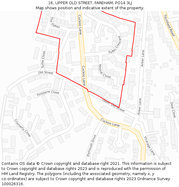 16, UPPER OLD STREET, FAREHAM, PO14 3LJ: Location map and indicative extent of plot