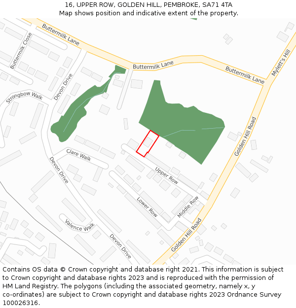 16, UPPER ROW, GOLDEN HILL, PEMBROKE, SA71 4TA: Location map and indicative extent of plot