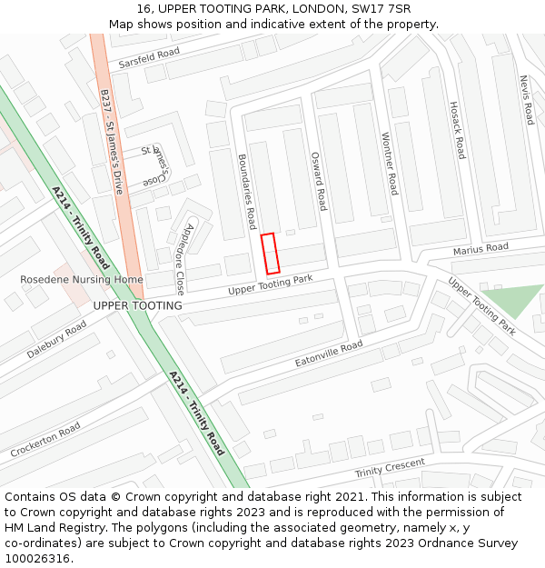 16, UPPER TOOTING PARK, LONDON, SW17 7SR: Location map and indicative extent of plot