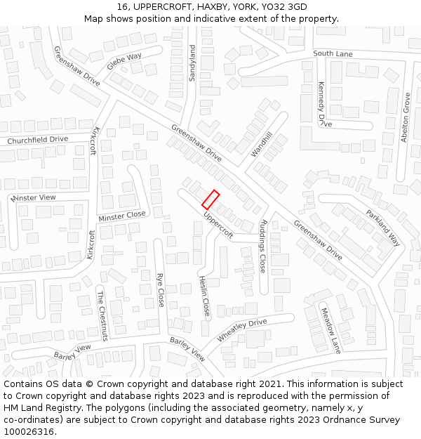 16, UPPERCROFT, HAXBY, YORK, YO32 3GD: Location map and indicative extent of plot
