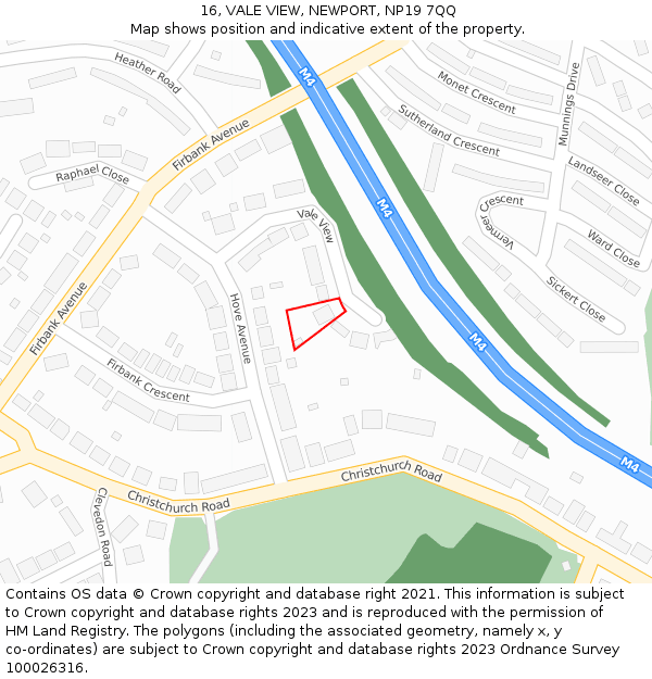 16, VALE VIEW, NEWPORT, NP19 7QQ: Location map and indicative extent of plot