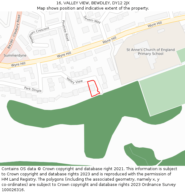 16, VALLEY VIEW, BEWDLEY, DY12 2JX: Location map and indicative extent of plot