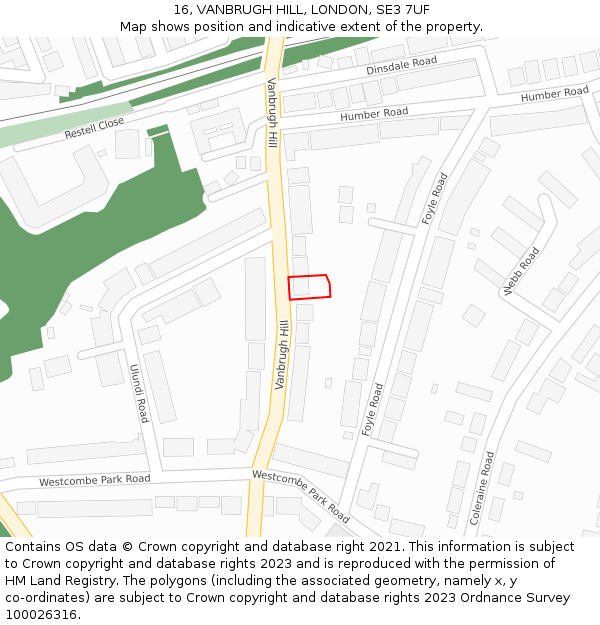 16, VANBRUGH HILL, LONDON, SE3 7UF: Location map and indicative extent of plot