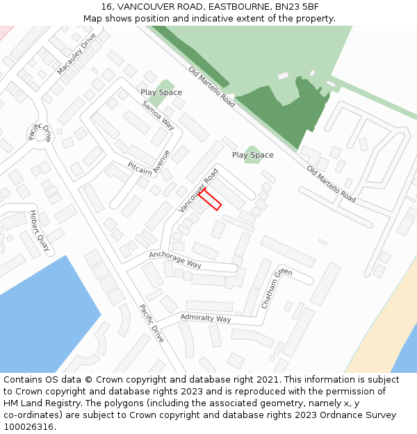 16, VANCOUVER ROAD, EASTBOURNE, BN23 5BF: Location map and indicative extent of plot