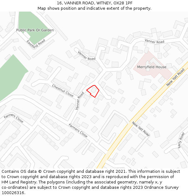 16, VANNER ROAD, WITNEY, OX28 1PF: Location map and indicative extent of plot