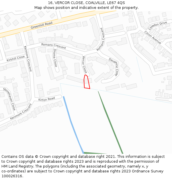 16, VERCOR CLOSE, COALVILLE, LE67 4QS: Location map and indicative extent of plot
