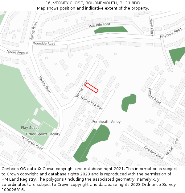 16, VERNEY CLOSE, BOURNEMOUTH, BH11 8DD: Location map and indicative extent of plot