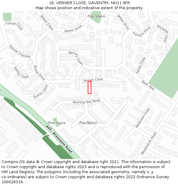 16, VERNIER CLOSE, DAVENTRY, NN11 9FR: Location map and indicative extent of plot