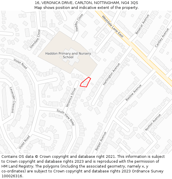 16, VERONICA DRIVE, CARLTON, NOTTINGHAM, NG4 3QS: Location map and indicative extent of plot