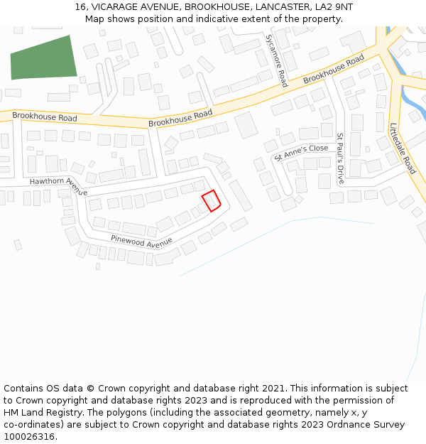 16, VICARAGE AVENUE, BROOKHOUSE, LANCASTER, LA2 9NT: Location map and indicative extent of plot