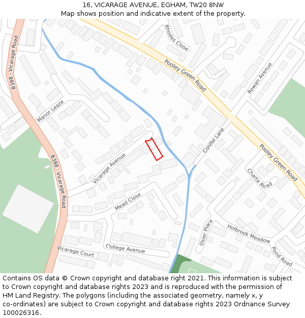 16, VICARAGE AVENUE, EGHAM, TW20 8NW: Location map and indicative extent of plot