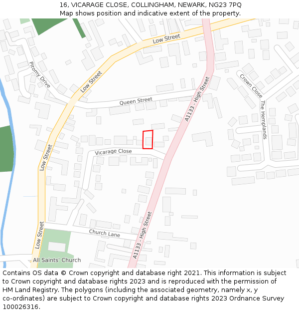 16, VICARAGE CLOSE, COLLINGHAM, NEWARK, NG23 7PQ: Location map and indicative extent of plot