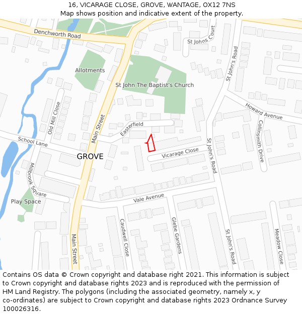 16, VICARAGE CLOSE, GROVE, WANTAGE, OX12 7NS: Location map and indicative extent of plot