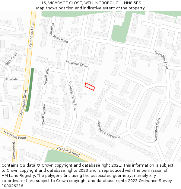 16, VICARAGE CLOSE, WELLINGBOROUGH, NN8 5ES: Location map and indicative extent of plot