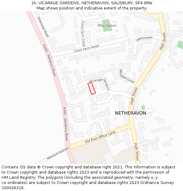 16, VICARAGE GARDENS, NETHERAVON, SALISBURY, SP4 9RW: Location map and indicative extent of plot