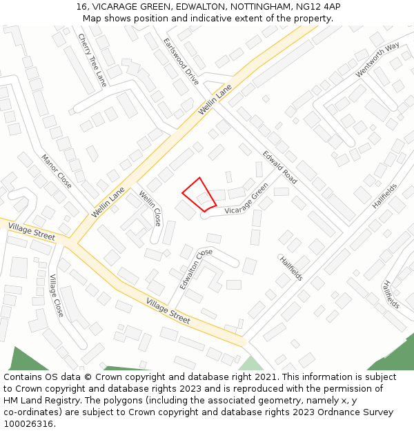 16, VICARAGE GREEN, EDWALTON, NOTTINGHAM, NG12 4AP: Location map and indicative extent of plot