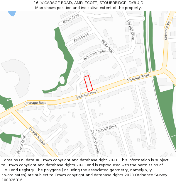 16, VICARAGE ROAD, AMBLECOTE, STOURBRIDGE, DY8 4JD: Location map and indicative extent of plot
