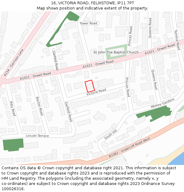 16, VICTORIA ROAD, FELIXSTOWE, IP11 7PT: Location map and indicative extent of plot