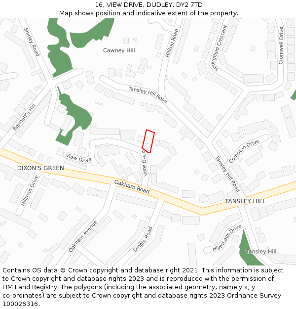 16, VIEW DRIVE, DUDLEY, DY2 7TD: Location map and indicative extent of plot