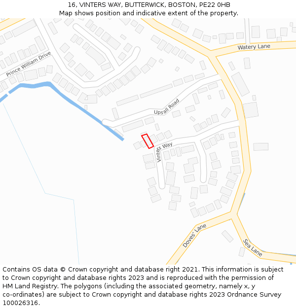 16, VINTERS WAY, BUTTERWICK, BOSTON, PE22 0HB: Location map and indicative extent of plot