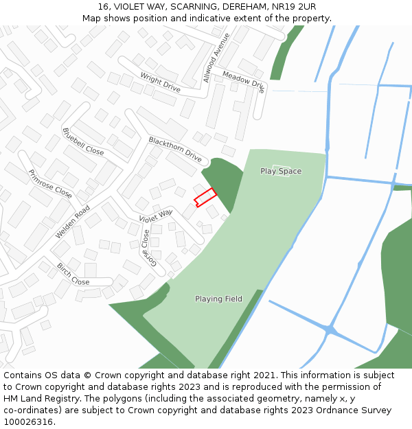 16, VIOLET WAY, SCARNING, DEREHAM, NR19 2UR: Location map and indicative extent of plot