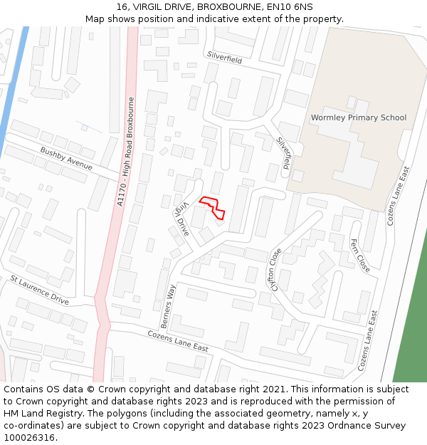 16, VIRGIL DRIVE, BROXBOURNE, EN10 6NS: Location map and indicative extent of plot