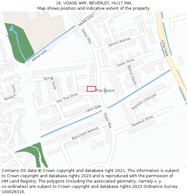 16, VOASE WAY, BEVERLEY, HU17 0WL: Location map and indicative extent of plot