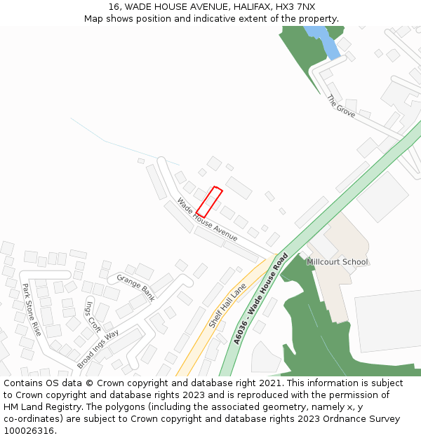 16, WADE HOUSE AVENUE, HALIFAX, HX3 7NX: Location map and indicative extent of plot