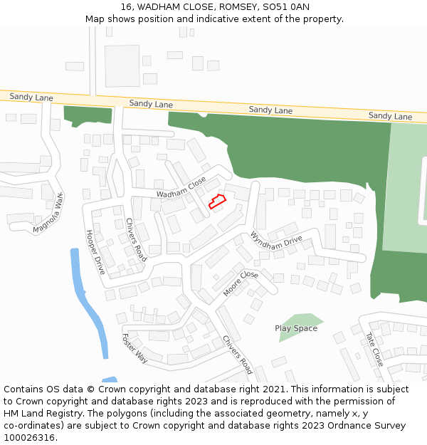 16, WADHAM CLOSE, ROMSEY, SO51 0AN: Location map and indicative extent of plot