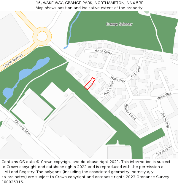 16, WAKE WAY, GRANGE PARK, NORTHAMPTON, NN4 5BF: Location map and indicative extent of plot