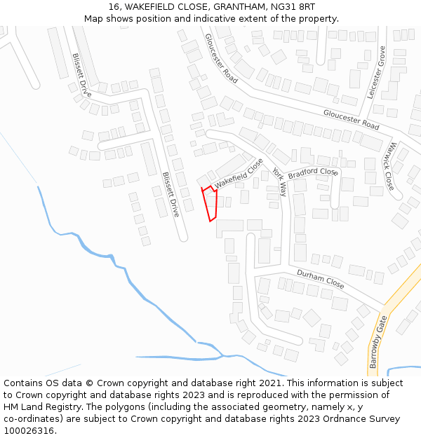 16, WAKEFIELD CLOSE, GRANTHAM, NG31 8RT: Location map and indicative extent of plot