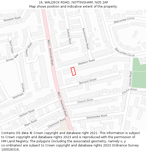 16, WALDECK ROAD, NOTTINGHAM, NG5 2AF: Location map and indicative extent of plot