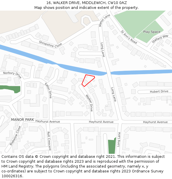 16, WALKER DRIVE, MIDDLEWICH, CW10 0AZ: Location map and indicative extent of plot