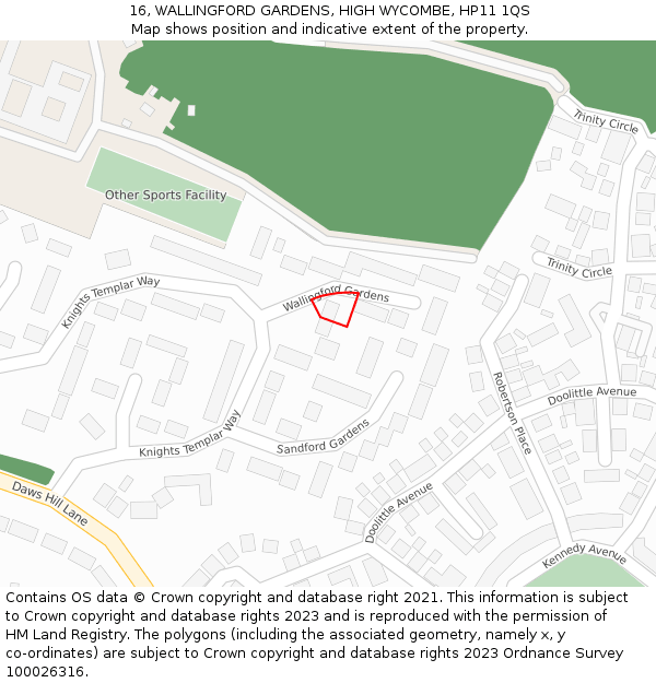 16, WALLINGFORD GARDENS, HIGH WYCOMBE, HP11 1QS: Location map and indicative extent of plot