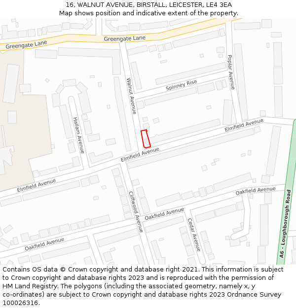 16, WALNUT AVENUE, BIRSTALL, LEICESTER, LE4 3EA: Location map and indicative extent of plot