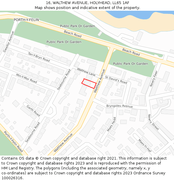 16, WALTHEW AVENUE, HOLYHEAD, LL65 1AF: Location map and indicative extent of plot