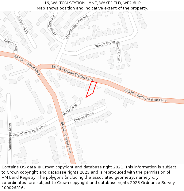 16, WALTON STATION LANE, WAKEFIELD, WF2 6HP: Location map and indicative extent of plot