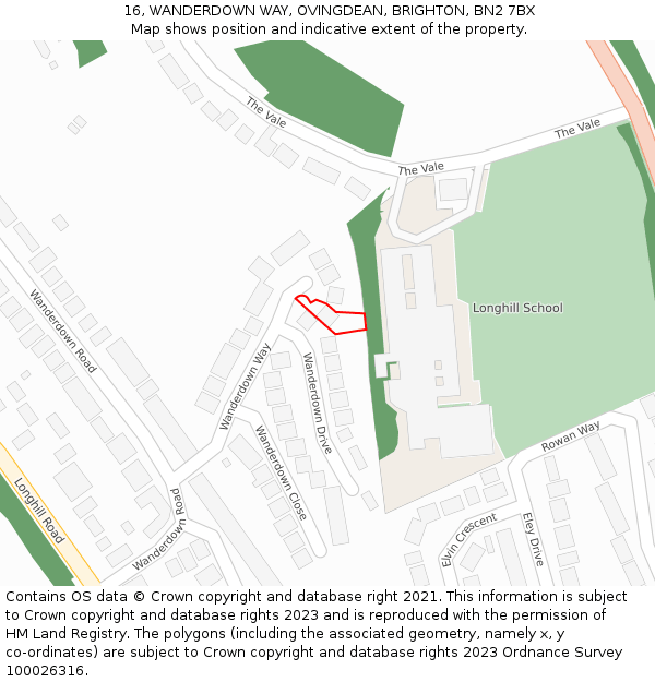 16, WANDERDOWN WAY, OVINGDEAN, BRIGHTON, BN2 7BX: Location map and indicative extent of plot