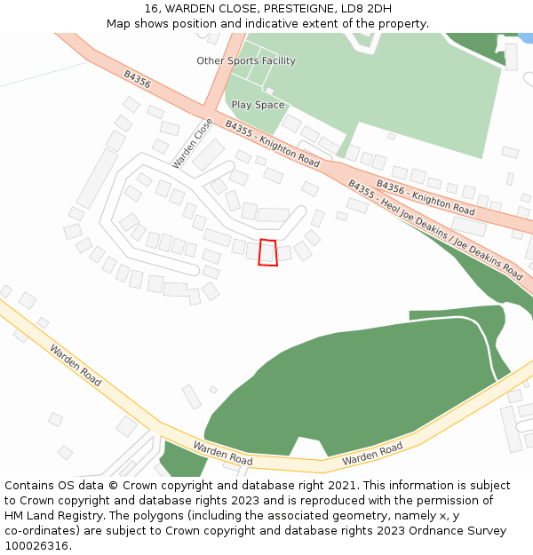 16, WARDEN CLOSE, PRESTEIGNE, LD8 2DH: Location map and indicative extent of plot