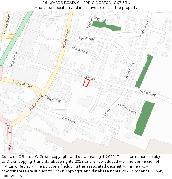 16, WARDS ROAD, CHIPPING NORTON, OX7 5BU: Location map and indicative extent of plot