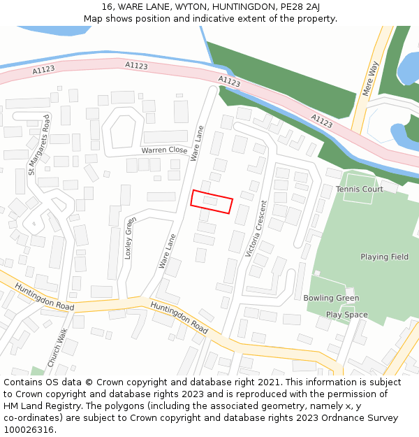 16, WARE LANE, WYTON, HUNTINGDON, PE28 2AJ: Location map and indicative extent of plot