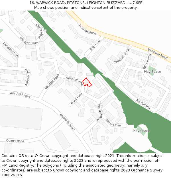 16, WARWICK ROAD, PITSTONE, LEIGHTON BUZZARD, LU7 9FE: Location map and indicative extent of plot