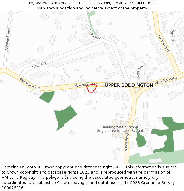 16, WARWICK ROAD, UPPER BODDINGTON, DAVENTRY, NN11 6DH: Location map and indicative extent of plot