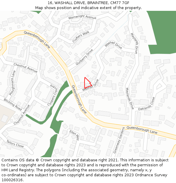 16, WASHALL DRIVE, BRAINTREE, CM77 7GF: Location map and indicative extent of plot