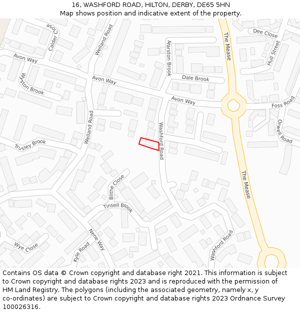 16, WASHFORD ROAD, HILTON, DERBY, DE65 5HN: Location map and indicative extent of plot