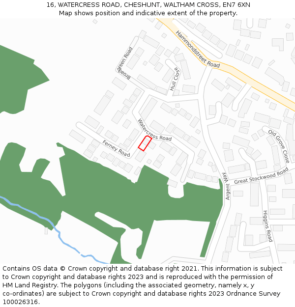 16, WATERCRESS ROAD, CHESHUNT, WALTHAM CROSS, EN7 6XN: Location map and indicative extent of plot